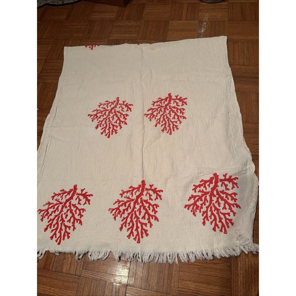 Turkish Cotton Muslin Towel Throw Blanket Red Coral Reef Print Fringe Unbranded